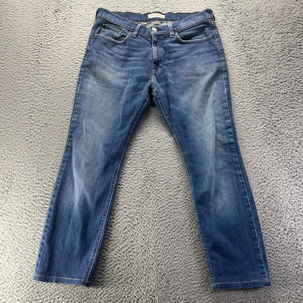 Bullhead Drakes Jeans Mens 34x27 Blue Denim Straight Leg Faded‎ Stretch Workwear